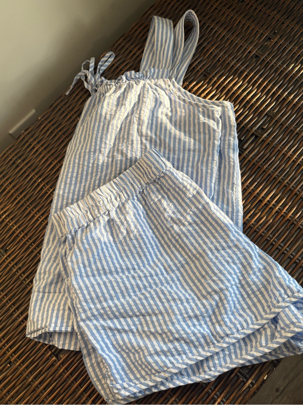 Striped Blue & White Women's Pajama Tank and Shorts Set